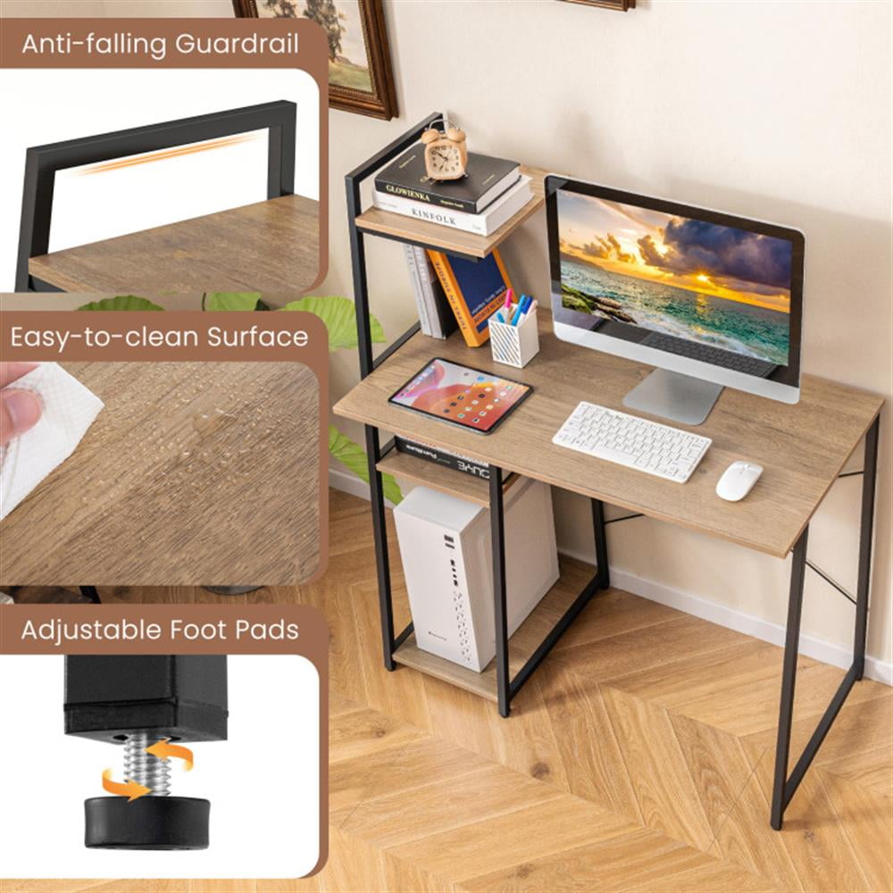 Demi Bonn Compact Computer Desk Workstation with 4 Tier Shelves for Home and Office Desk Study Writing Table, Beige