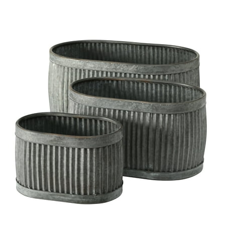 French Country Style Oval Belly Planters, Set of 3, Galvanized Metal, Chubby Belly, Corrugated Cache Pots, Rustic Wash Basin, From Over 2 Ft Long (24 1/2, 20 and 14 1/2 (Best Over The Counter Plantar Wart Treatment)