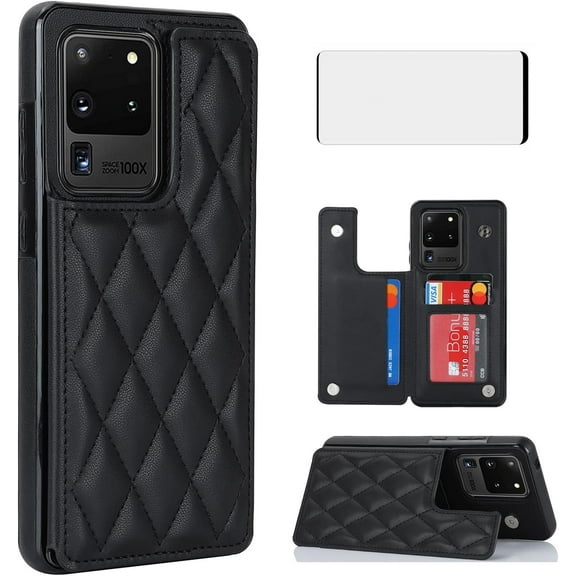 HCTian Phone Case for Samsung Galaxy S20 Ultra 5G Wallet Cover with Screen Protector and Leather RFID Credit Card Holder Stand Cell Accessories S20ultra 20S S 20 A20 S2O 20ultra G5 Women
