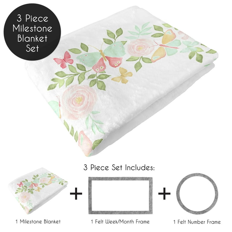 Butterfly Floral Milestone Baby Blanket by Sweet Jojo Designs
