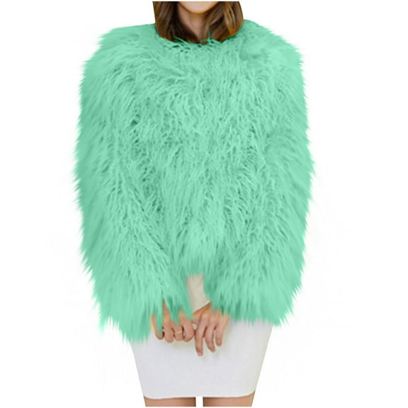 Hueook Long Faux Fur Coats for Women Women's Fashion Solid Color Lapel Button Cardigan Long Sleeved Coat Jacket Gray 2X