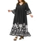 thumbnail image 4 of Vestido Floral de Talla Grande para Mujer Agnes Orinda con Escote en V, Manga de 3/4, Manga Acampanada, Elegante, Corte A, Vestido Maxi 2X Negro, 4 of 5