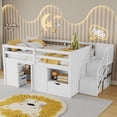 thumbnail image 2 of Leumius Full Size Loft Bed with Storage Stairs and Storage Drawers,Solid Wood Bed Frame with Large Under-Bed Space,White, 2 of 13