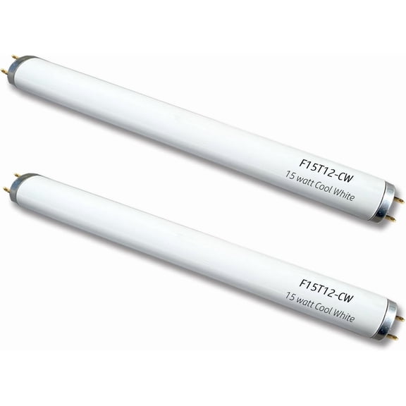 2pack F15T12-CW Cool White 15Watt Fluorescent Light Bulb,18inch 4100K Straight Linear Preheat Lamp,T12 Tube 1.5'' Dia Replacement for Kitchen and Bath