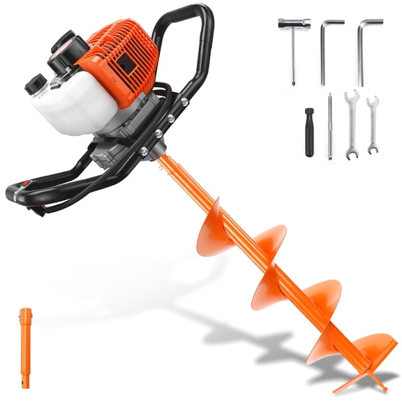 Neotec 63CC Auger Post Hole Digger, 2-Stroke Gas Powered Post Hole Digger with 6" & 10" Drill Bits 3 Extension Rods, Auger for drill Planting GardenFarm