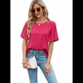 thumbnail image 2 of Tops de Mujer 2025, Camisetas Casuales de Acampanada, Camisetas Básicas de Verano con Cuello Redondo, Blusas Lindas, Color Rosa y Rojo, Talla M, 2 of 7