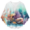 thumbnail image 4 of Watercolor Coral Reef Women's V-Neck Blouse With 3/4 Ruffled Bell Sleeves Casual Top Ladies Blouses, 4 of 7