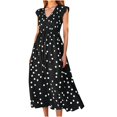 thumbnail image 2 of SMihono Robe Maxi Bohème d'Été pour Femmes Grande Taille Mode Femmes Décontractée à Pois Col en V Sans Manches Ceinture Longue Robe de Plage, 2 of 8