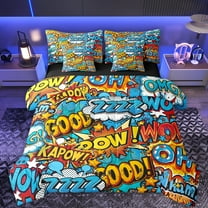 Feelyou Cartoon Art Twin Bedding Sets 7-Piece for Teens, Vintage Hip Hop Graffiti Bedding Comforter Set, Game Boy Reversible Sheet Sets, Ultra Soft Bedroom Decor