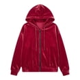 thumbnail image 5 of Fengactive Womens Velour Zip Up Hoodie Drawstring Long Sleeve Relaxed Fit Casual Pullover Fall Winter Jacket, 5 of 5