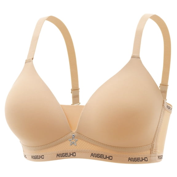 VONCOS Womens Wireless Seamless Bra - Comfort Lightly Padded Plunge V-Neck T-Shirt Bra with Adjustable Straps, Beige,Size 40