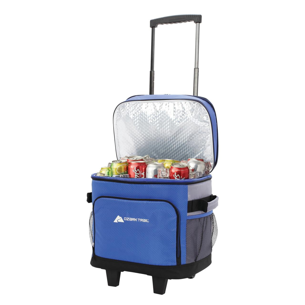Cooler With Wheels Wheeled Roller Rolling Ice Chest Bag Telescoping Handle Blue 
