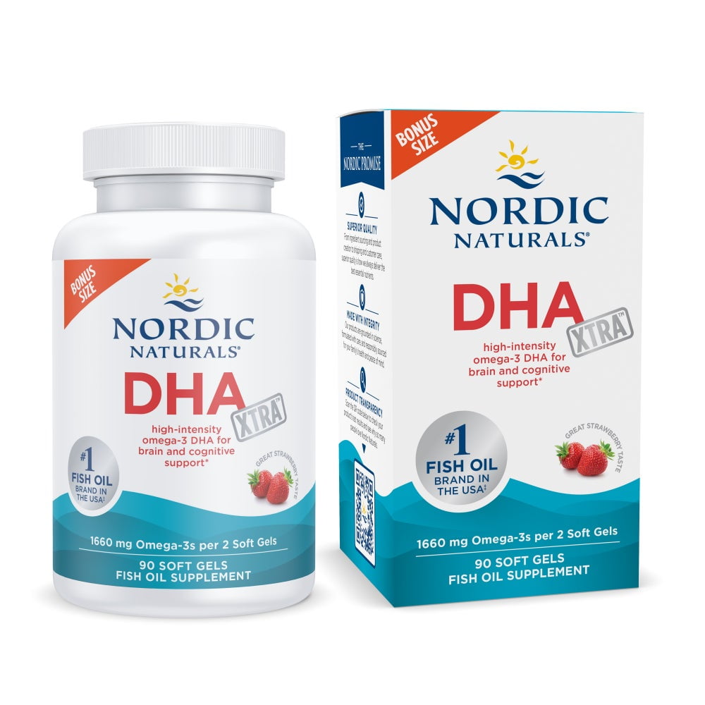 Nordic Naturals DHA Xtra Omega-3 Softgels, Strawberry, 1660 Mg, 90 Ct