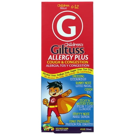 Giltuss Children's Allergy Plus, Cough and Congestion Syrup, Helps to Relieve Stuffy Nose, Tutti Frutti Flavor, 4 fl oz