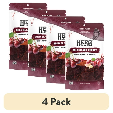 (4 pack) Hero Bold Black Cherry Beef Jerky 10oz Resealable Bag