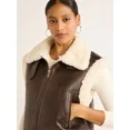 thumbnail image 3 of Scoop Women's Faux Suede Zip Vest with Faux Shearling Lining, Heavyweight, Sizes XS-XXL, 3 of 4