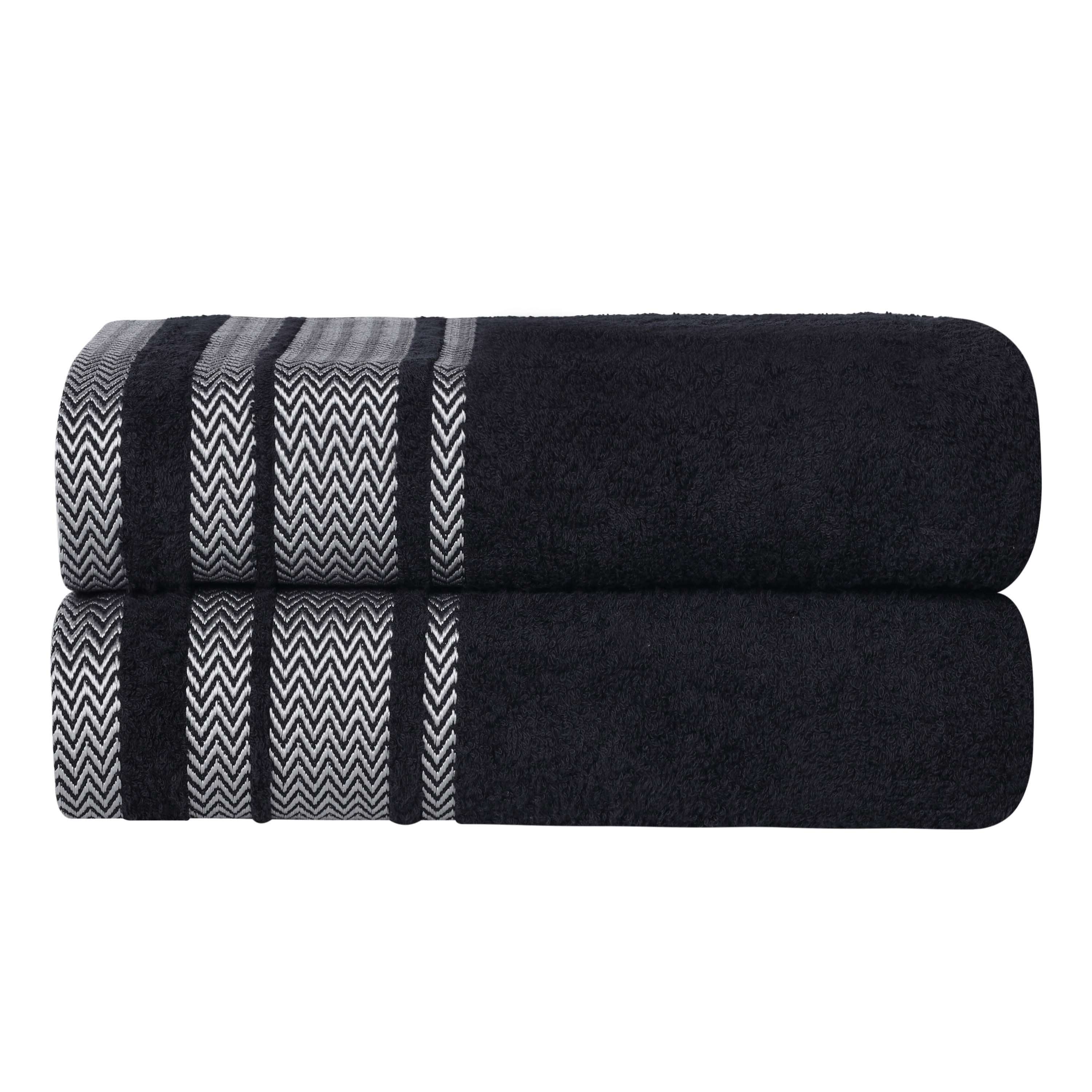 Superior Hays 2 Piece Cotton Plush Bath Towel , Ultra Soft Absobent Towels, Black