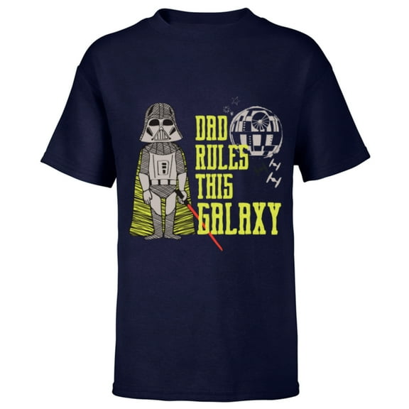 Star Wars Cute Darth Vader Dad Rules This Galaxy - Short Sleeve T-Shirt for Kids - Customized-Navy