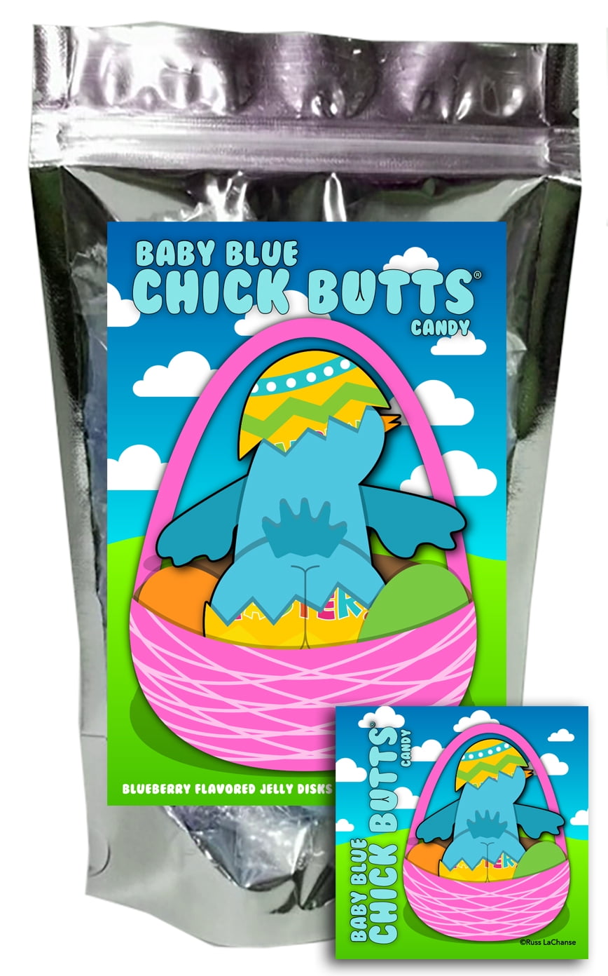 Baby Blue Chick Butts Gummy Blueberry Flavored Fruit Jelly DIsks Funny Unique Easter Basket Stuffer Candy Gift Birthday for Girl, Boy & Teens