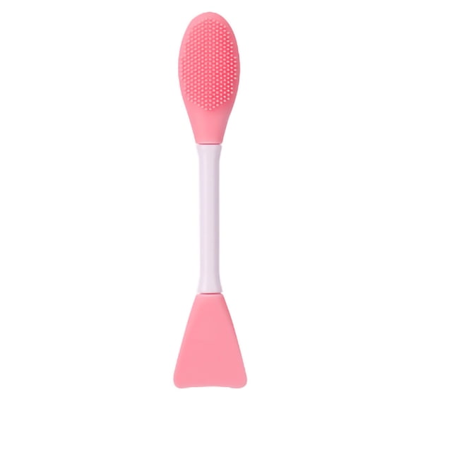 Cepillo de silicona de doble punta para mascarilla facial, aplicador de mascarilla facial, espátula, cepillo de masaje limpiador (cepillo de limpieza facial en forma de abanico, rosa oscuro)