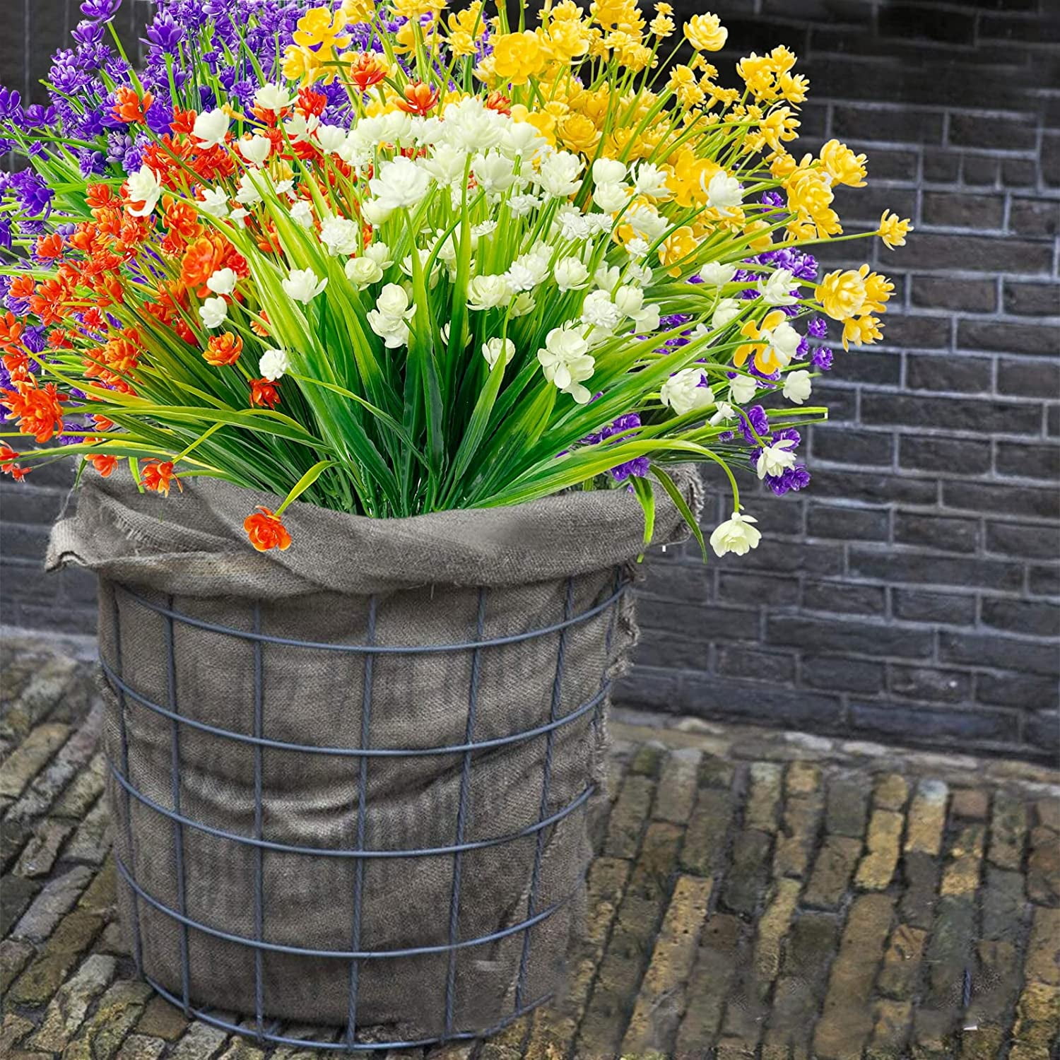 20 Bundles Artificial Flowers for Outdoor Decoration, Fall Decoration UV Resistant Faux Outdoor Plastic Greenery Shrubs Plants Fake Flowers Home Garden Fall Decor(Orange Red)