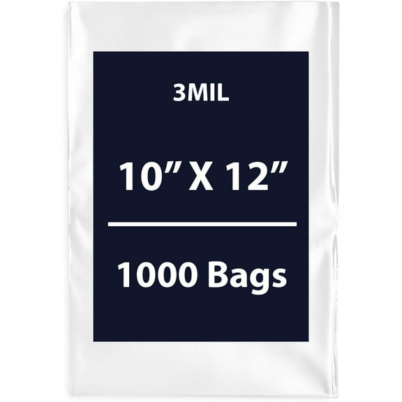 Clear Flat Poly Bags, 3Mil 10" X 12" & 1000 Bags | Low-Density Polyethylene (LDPE), Flat Open Top Plastic Packaging Packing | Flexible and Durable Plastic Bags