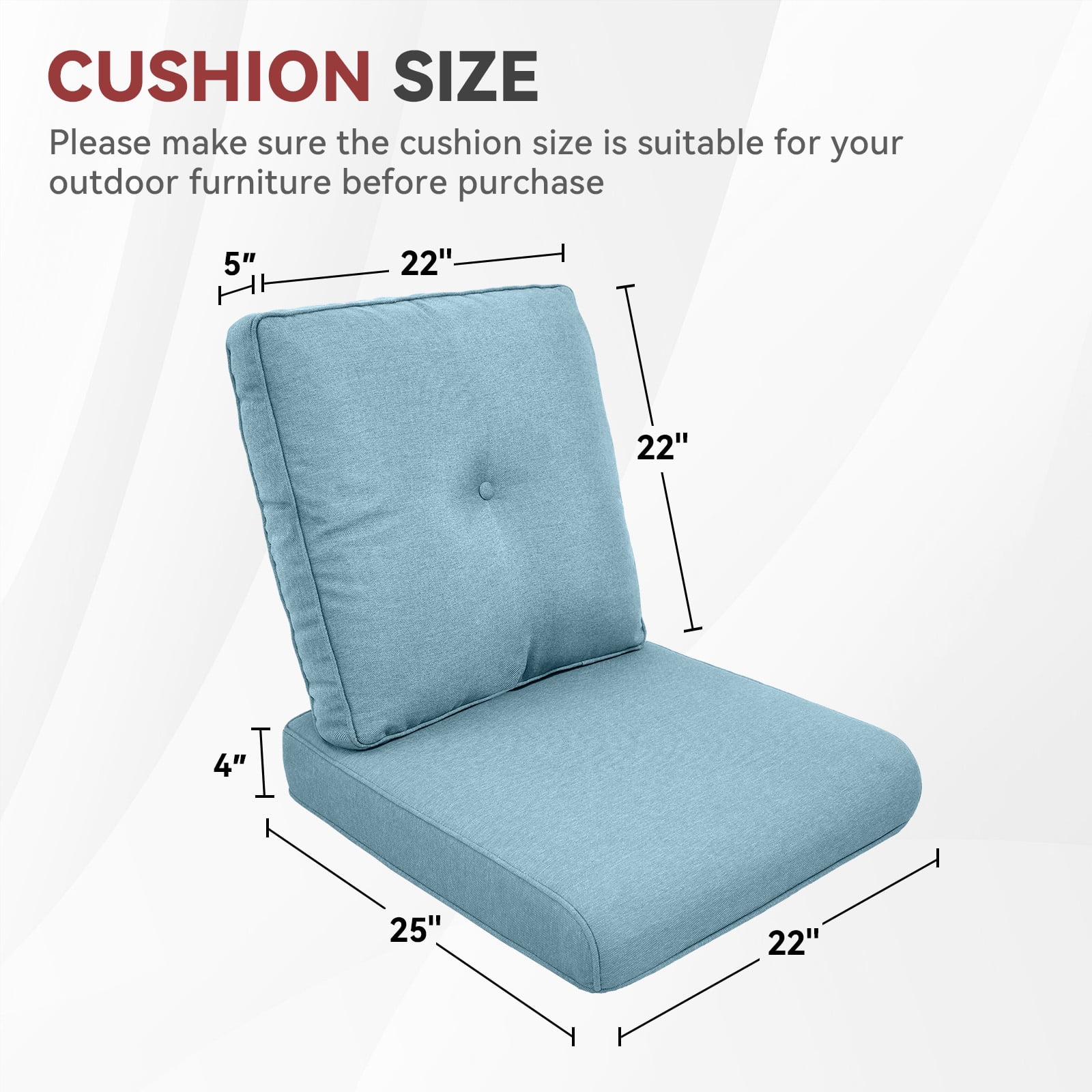 Planntonneo Outdoor Wicker Furniture Cushion Set, 25 x 22 x 4 Deep Seat Patio Chair Cushions, Baby Blue, 1 Set