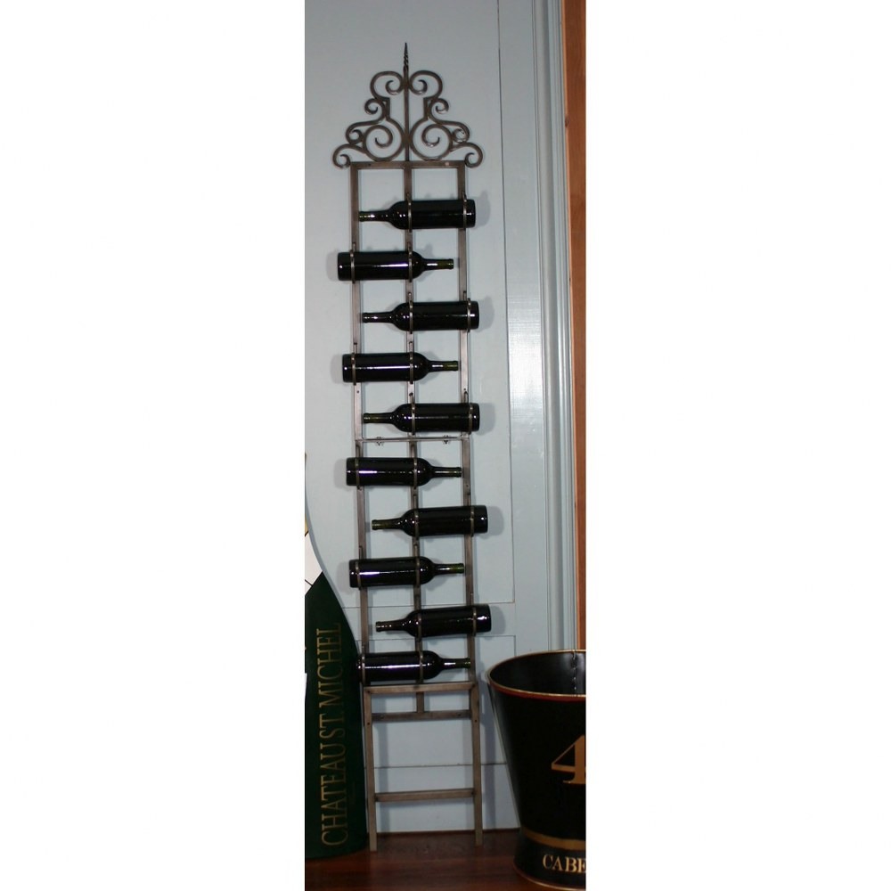 10 Bottle Wall Mounted French Country Wine Rack In Iron Antique Finish
