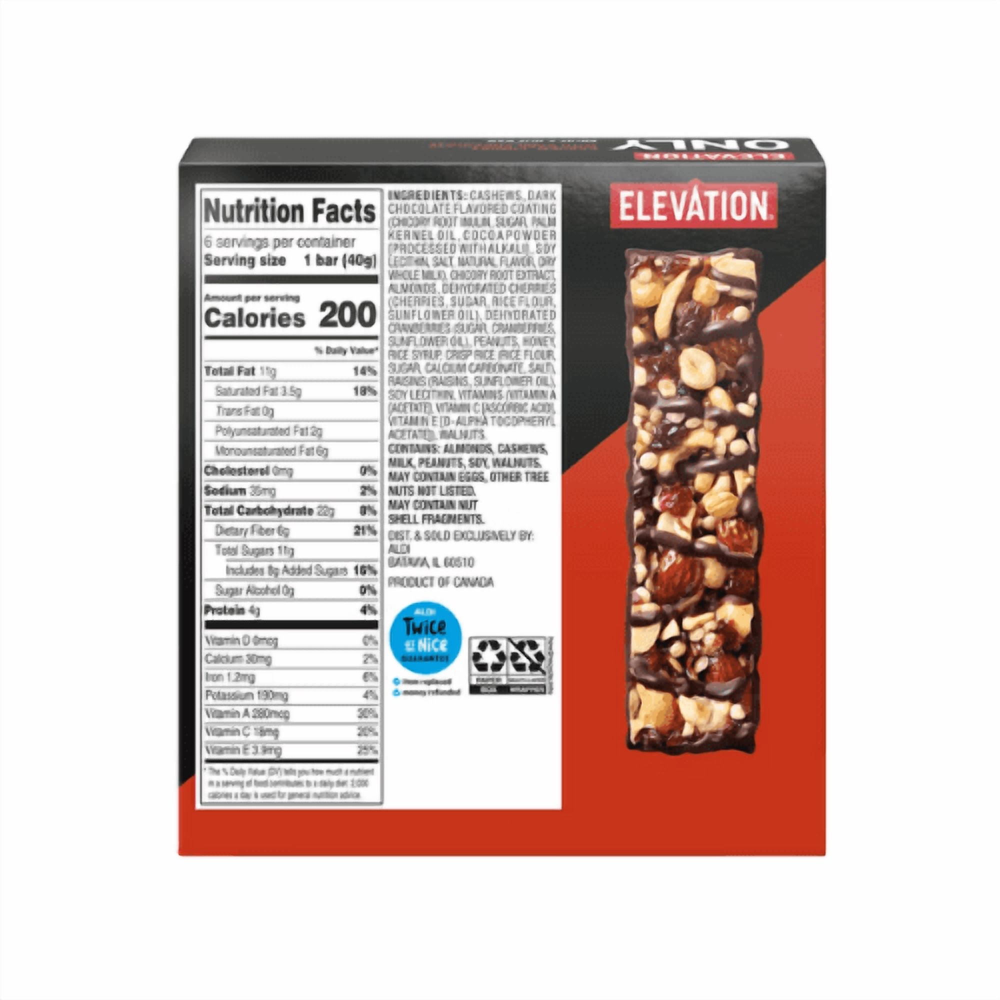 Elevation Dark Chocolate Cherry Cashew Fruit and Nut Bar, 8.4 oz Pack 2
