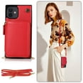 thumbnail image 6 of iPhone 12 Wallet Case, iPhone 12 Pro Case, Dteck Zipper Crossbody Phone Case with Card Holder Wrist Strap Purse Cover Compatible with iPhone 12 Pro / iPhone 12 6.1 inch, Red, 6 of 9