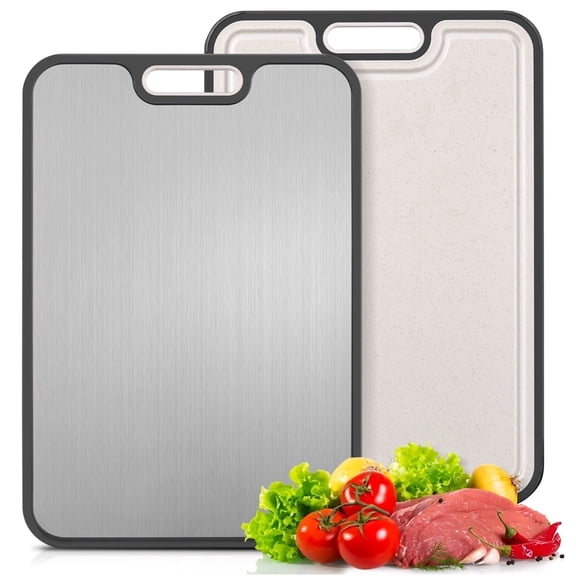Vesteel Titanium Cutting Board for Kitchen, Double Sided Cutting Board Food Grade, Pure Titanium and Wheat Straw PP for Chopping Meat / Vegetables, Dishwasher Safe