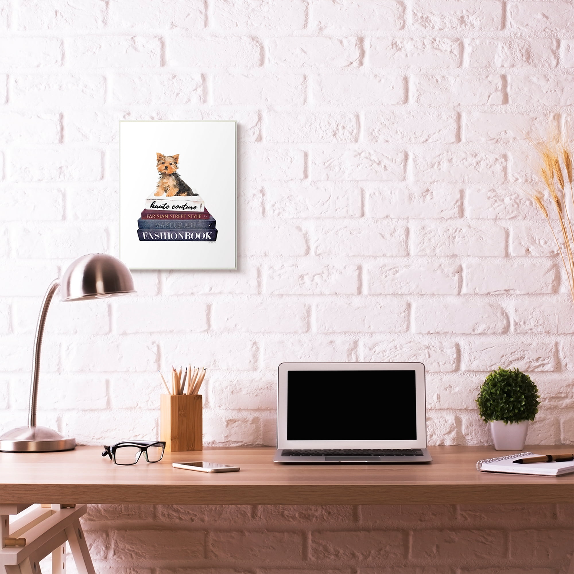 Stupell Industries Fashion Designer Pet Dog Bookstack Watercolor Wall Plaque by Amanda Greenwood