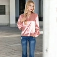 thumbnail image 6 of Women's Satin Long Sleeve Blouse with Decorative Buttons and V-Neckline - Medium, Mauve Pink, 6 of 7