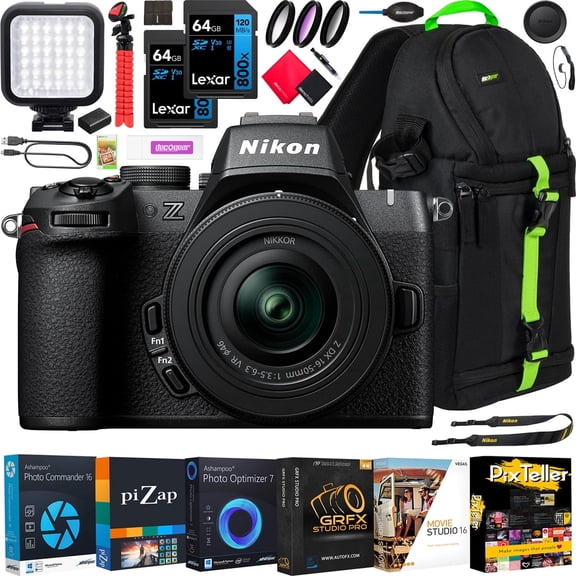 Nikon Z50II Mirrorless Camera 4K DX Body with 16-50mm f/3.5-6.3 VR Lens Kit 1786 Bundle with Deco Gear Backpack   LED   2 64GB Memory Cards   Software & Accessories | Official Nikon USA Partner