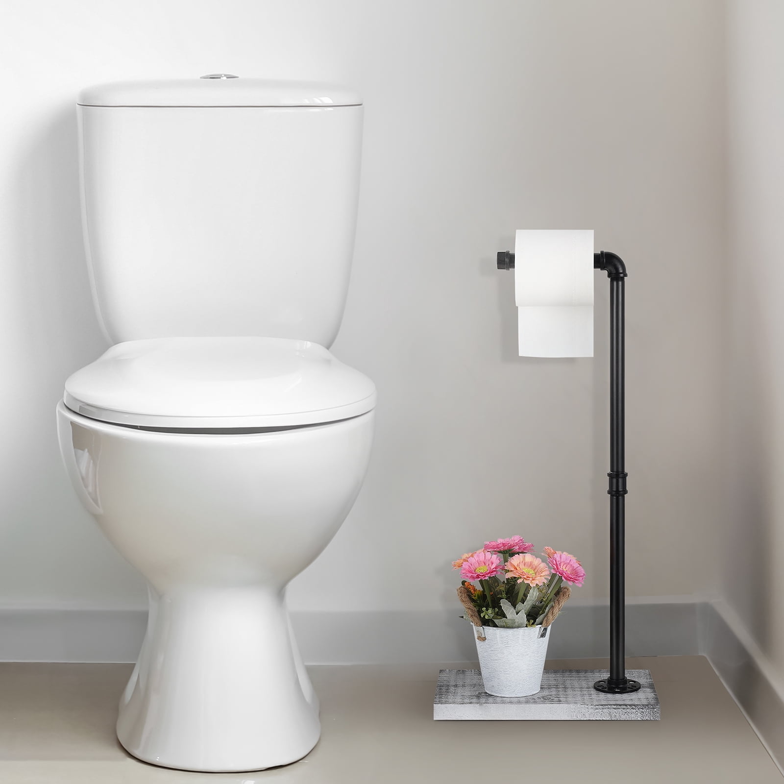 2pcs Industrial Style Floor Toilet Paper Holder Toilet Paper Dispenser Gray