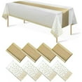 thumbnail image 1 of MesaSe 1 Pack Plastic Table Cloth Cover + 1 Pack Satin Table Runner for Parties  Disposable Tablecloth for Rectangle Tables  Birthday Wedding Graduation Mather Valentine‘s Day Christmas P, 1 of 7