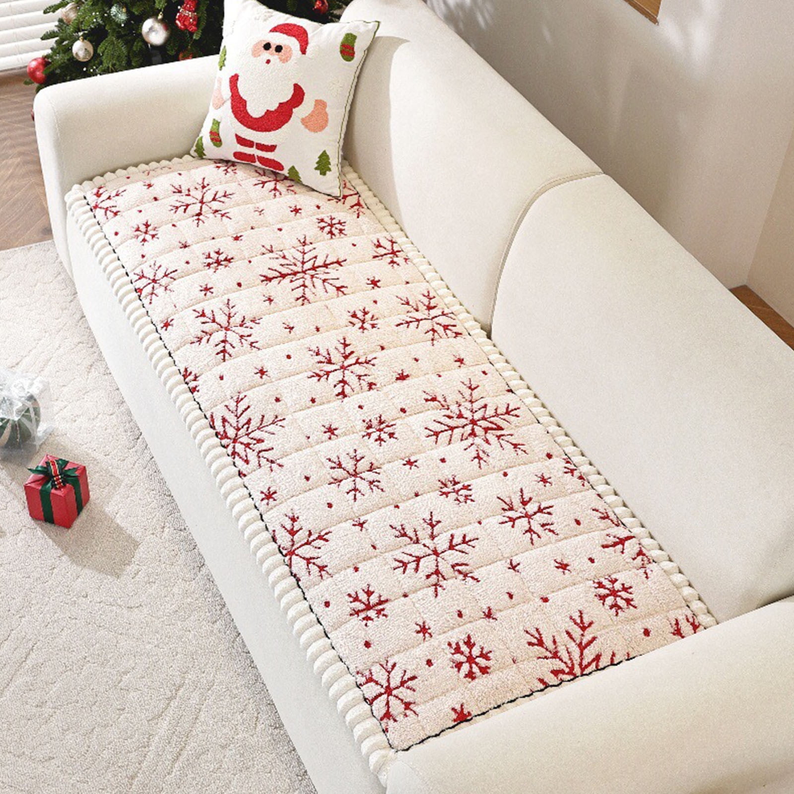 Taotanxi Thick Plush Sofa Cover, Non-Slip Pet Couch Cover for 1-3 Cushion Sofa, Christmas Couch Covers Protector for Dogs & Cats, Machine Washable