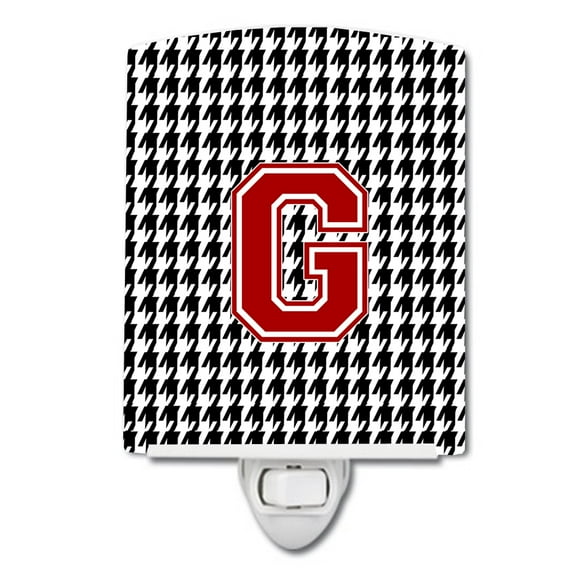 Letter G Monogram - Houndstooth Black Ceramic Night Light