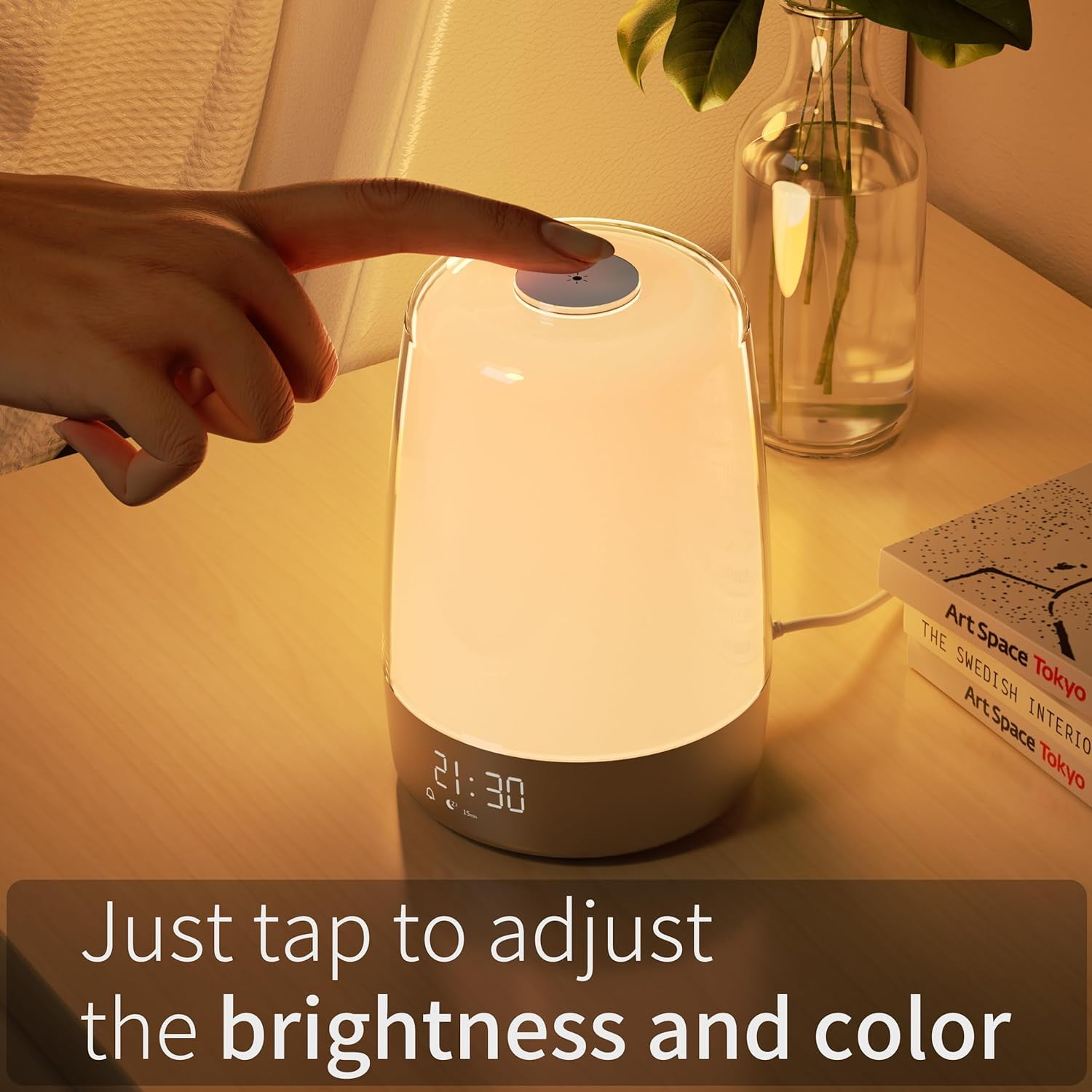 Cotanic Sunrise Alarm Clock, Night Light Wake up Light with Sunrise Simulation, Dimmable Touch Bedsides Lamp 6 RGB Colors 5 Nature Sounds for Bedrooms