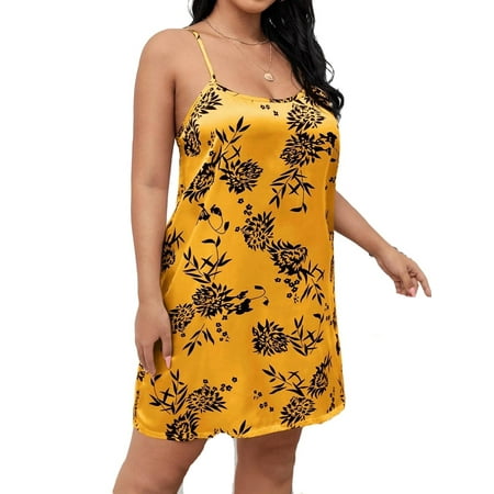 

Elegant Plants Spaghetti Strap Slip Dress Brown Sleeveless Plus Size Nightgowns & Sleepshirts S