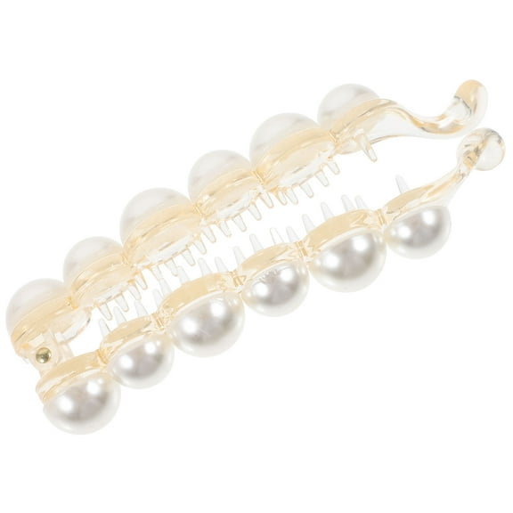 OFFIGAM Pearl Clincher Combs Hair Clip Plastic Ponytail Clasp Barrettes for Women White 4.13X0.59X0.39inch