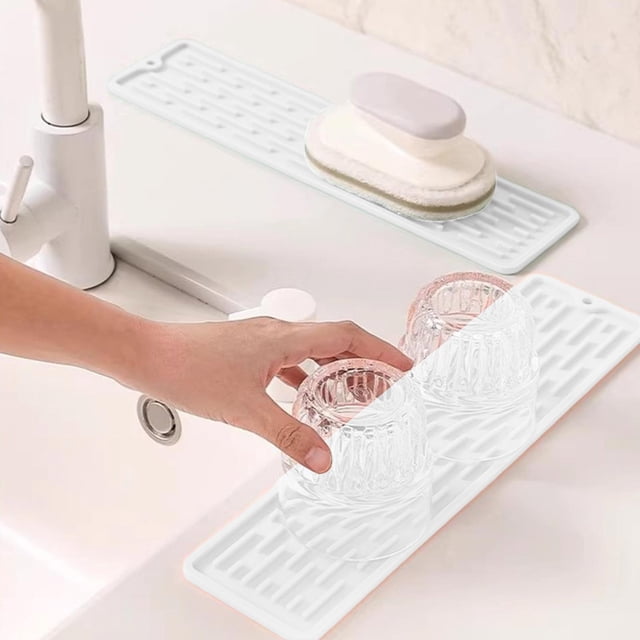 Encimera de cocina rectangular antideslizante de silicona con drenaje para secar platos,tazas y otros utensilios,ideal para el hogar,bares,baños y uso comercial.Medidas: 13,7 x 3,4 pulgadas.