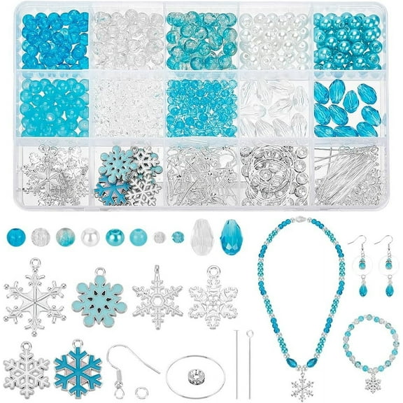 PH 642pcs Snowflake Dangle Earrings Making Kit Christmas DIY Bead Jewelry Making Kit Blue Glass Beads Earring Hooks for Bracelets Necklaces Earrings DIY Craft Jewelry Making Colorful