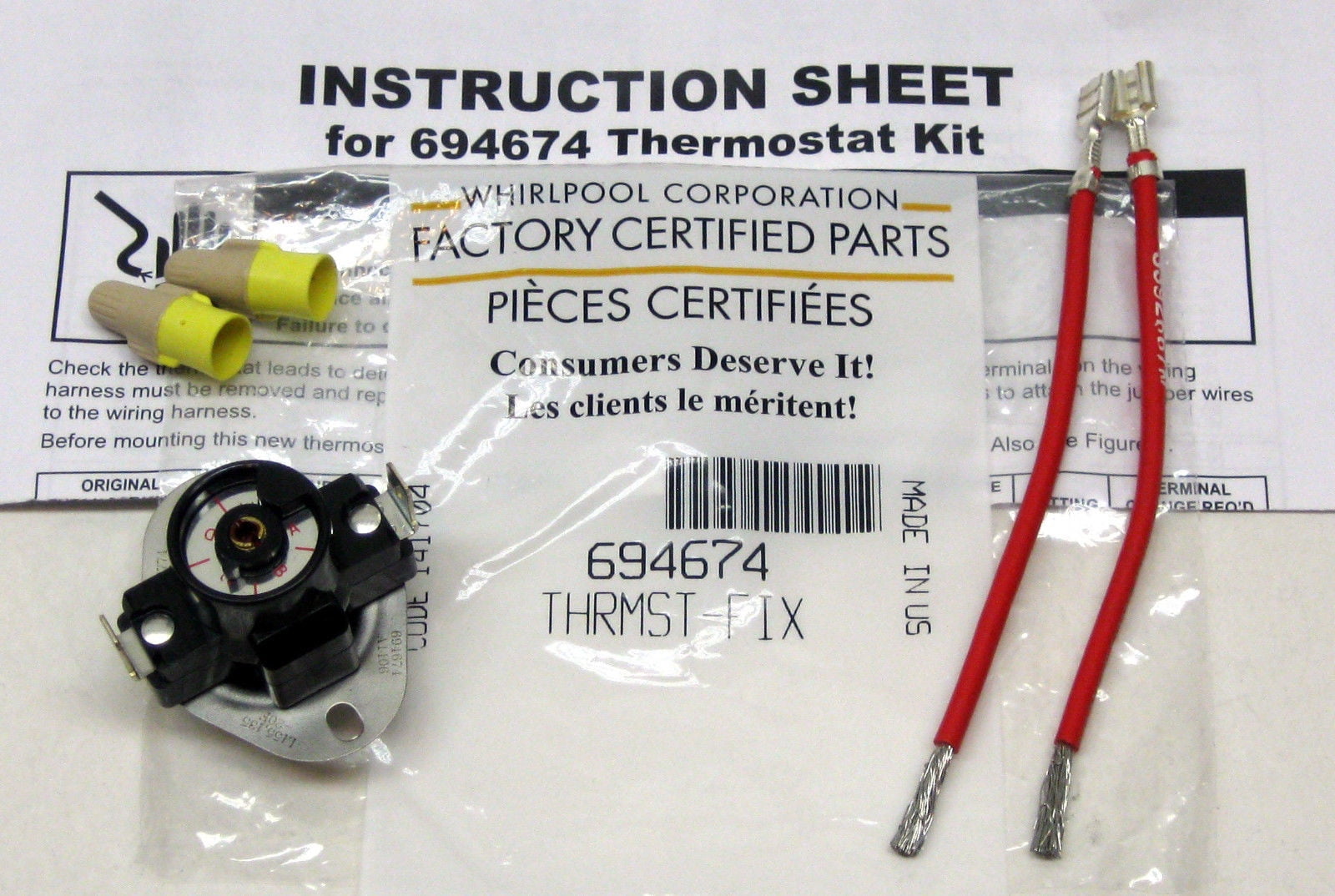WP694674 Genuine Whirlpool Kenmore Dryer Cycling Thermostat Kit