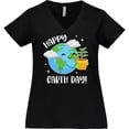 thumbnail image 3 of Inktastic Happy Earth Day Cute Smiling Planet Earth with Tree Women's Plus Size V-Neck T-Shirt, 3 of 5