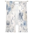 thumbnail image 2 of Blue White Floral Semi Sheer Curtains 96 Inch Length 2 Panels Set, Botanical Garden Flowers Leaves Sheer Kitchen Curtain Privacy Voile Window Curtain for Living Room Bedroom Rod Pocket Drapes, 2 of 7