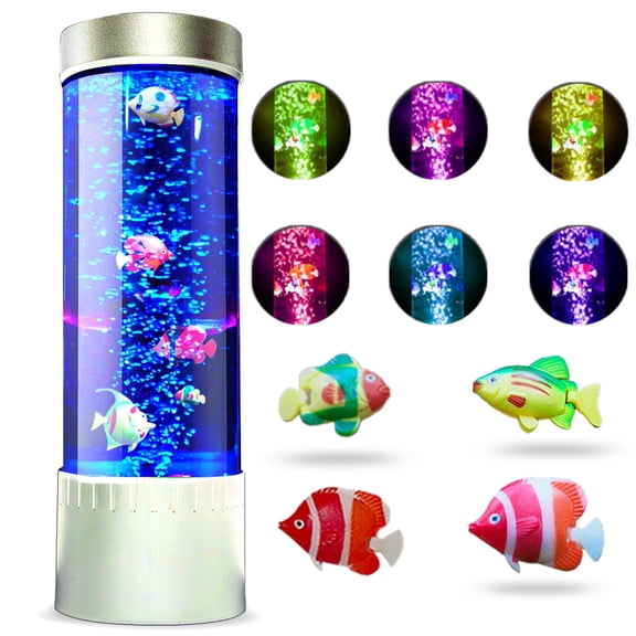 Bewish LED Sensory Bubble Lamp with Artificial Fish, 7 Color Changing Fake Aquarium Night Light, Relaxing Home Decor for Kids & Adults, Autism & ADHD