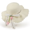 thumbnail image 3 of UTSJKR Womens Wavy Oversized Brim Straw Hat with Floral Tulip Lace Ribbon for Summer Seaside Vacation Outdoor Shoot Neighborhood Potluck Soft Elegant Accessory White, 3 of 6