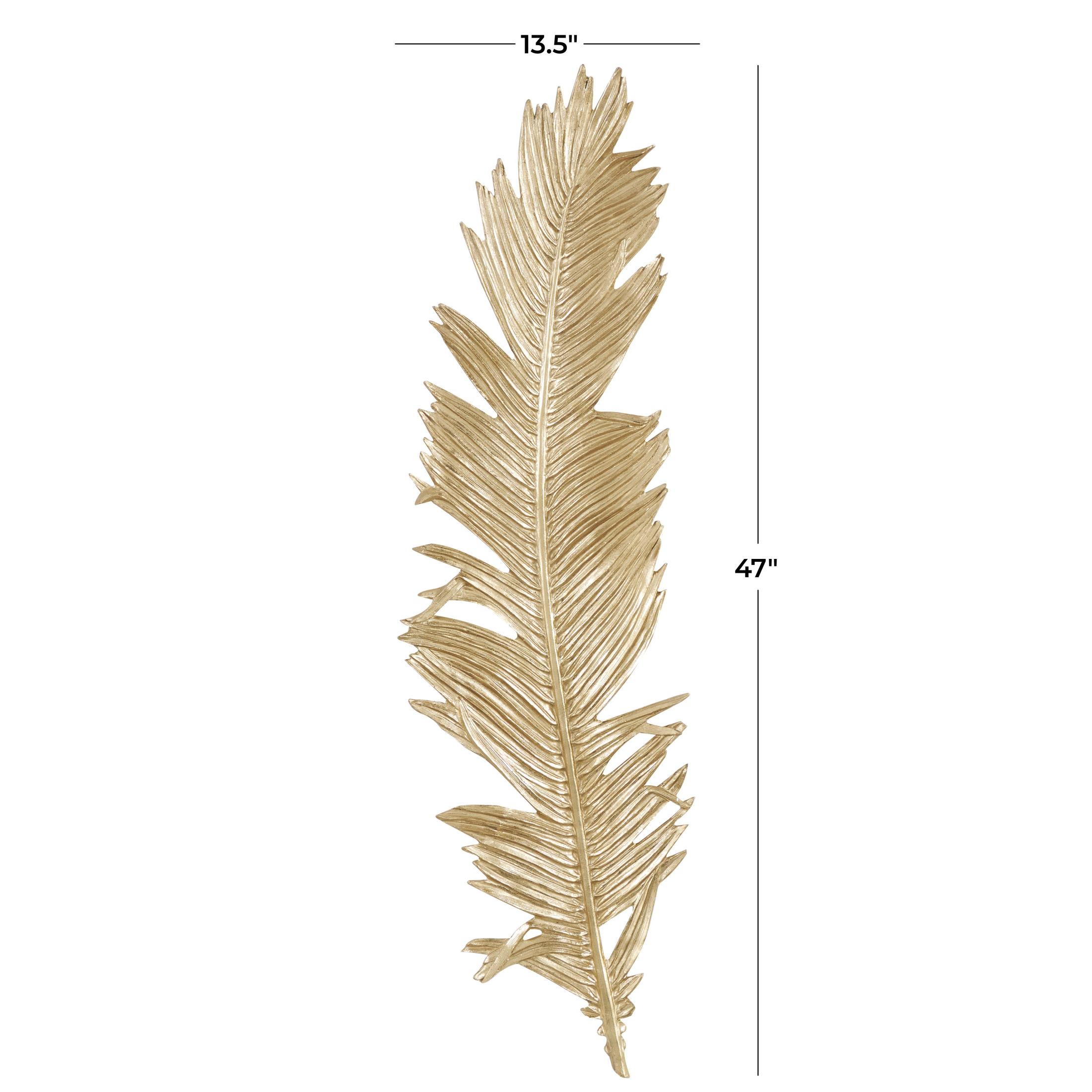 DecMode Gold Polystone Large Metallic Feather Bird Wall Decor