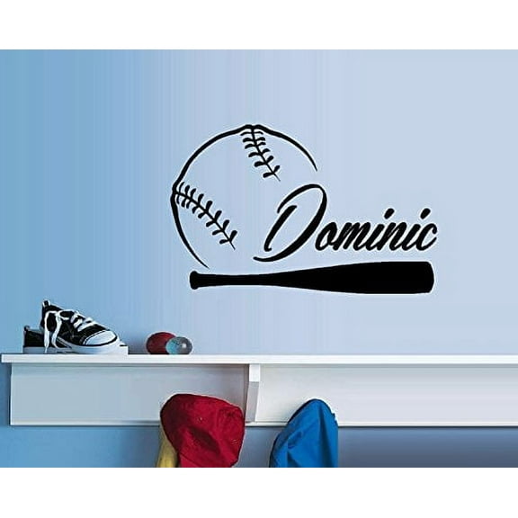 Baseball and Bat (Custom Name) Wall or Window Decal 13" x 20" (Black)